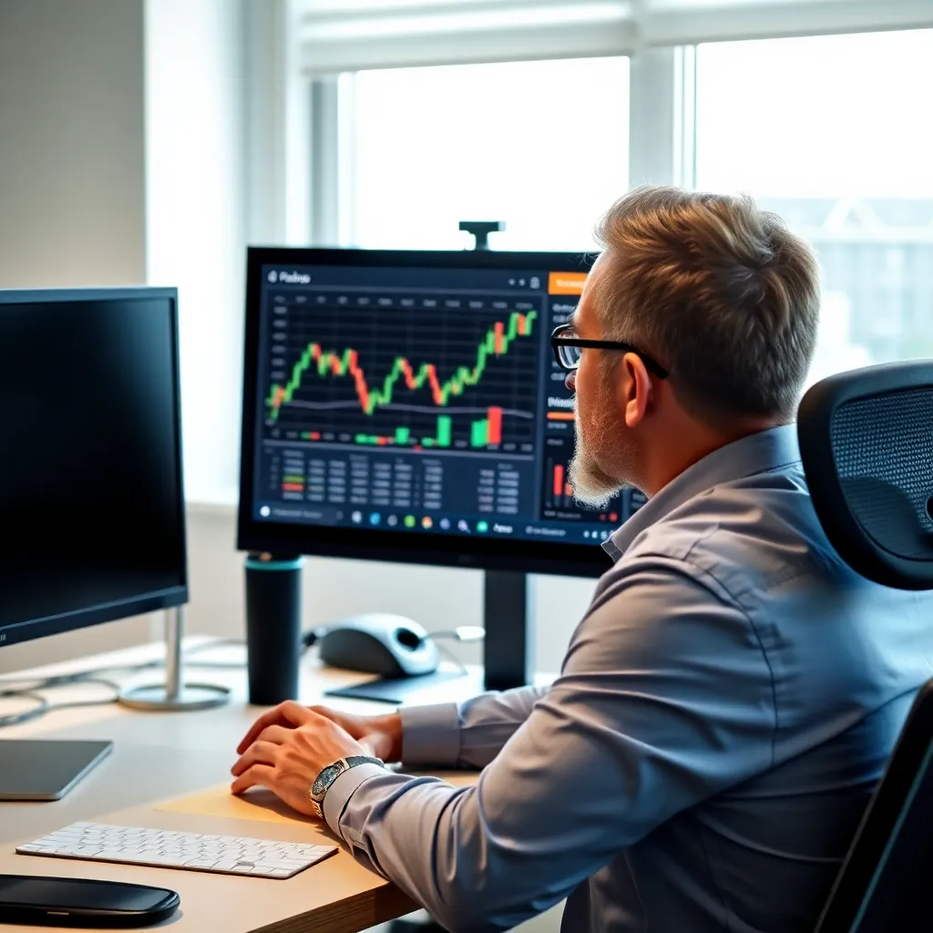 Persoon die beleggingsportefeuille analyseert op computer