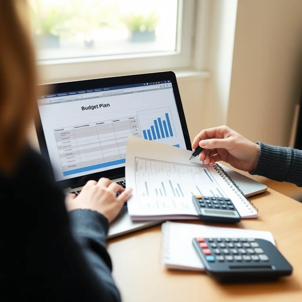 Persoon die schuldenaflossingsstrategie uitwerkt met rekenmachine