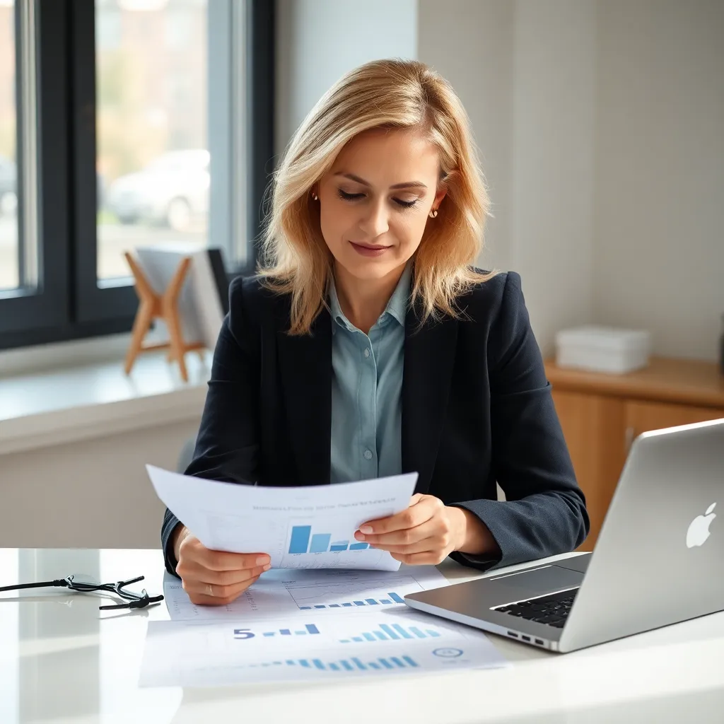 ZZP'er die belastingaangifte voorbereidt op laptop met financiële documenten