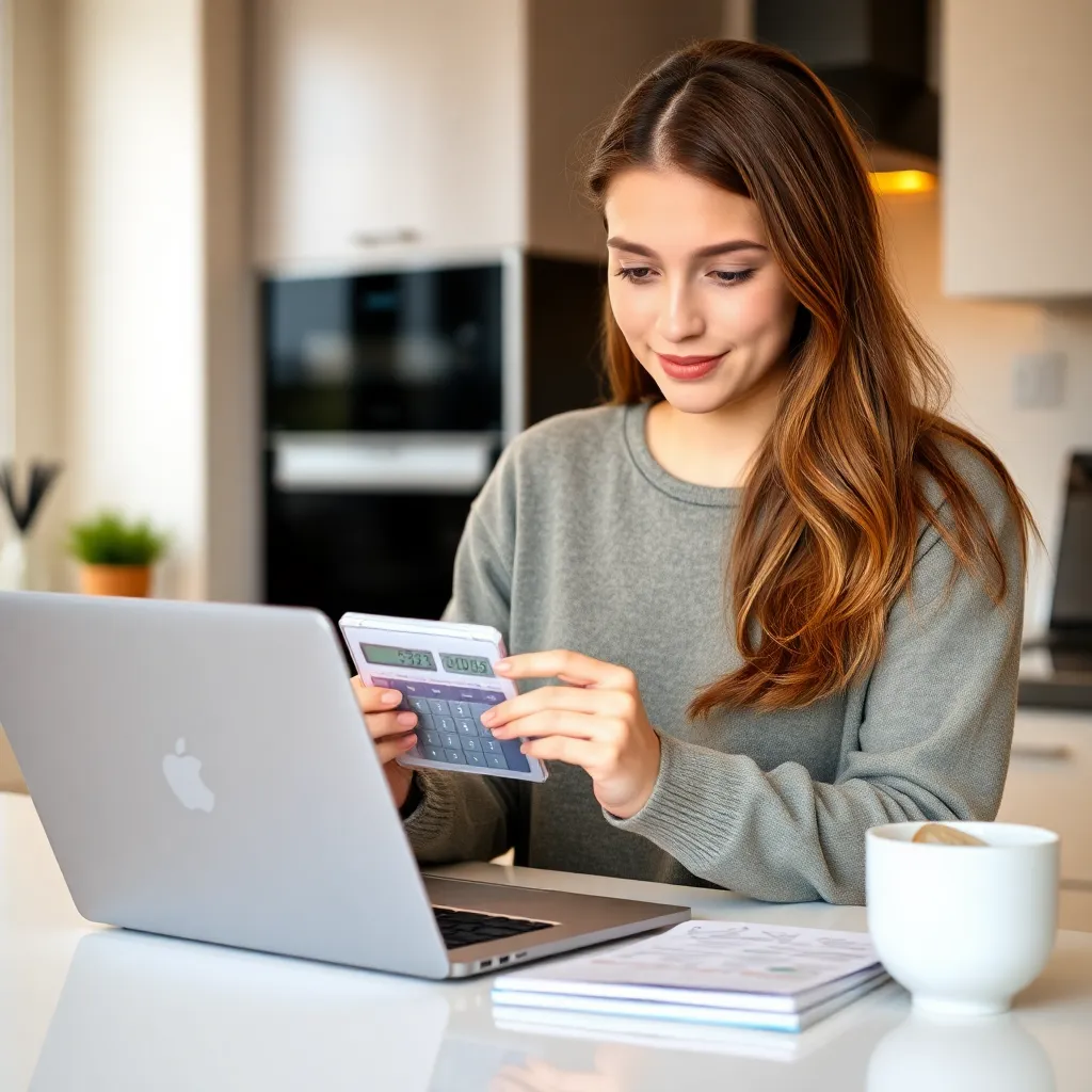 Jonge vrouw die schulden afbetaalt met online hulpmiddelen
